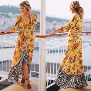 Anthropologie Farm Rio Sunlit Floral Maxi Dress